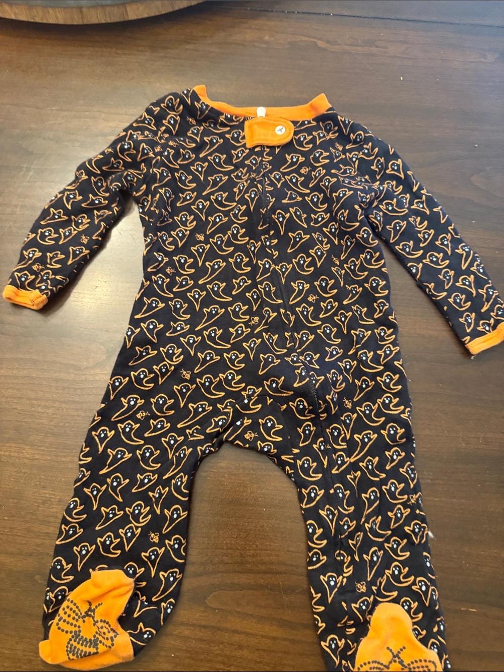 Burt's Bees Baby Black One-Piece Footed Sleeper with Orange Ghost Print